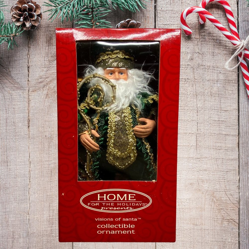 Home for the Holidays Visions of Santa Claus in Green Ornament 8" Christmas NWT